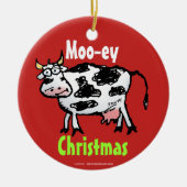 Moo-ey Kerstmis Funny Koe Cartoon Keramisch Ornament (Voorkant)
