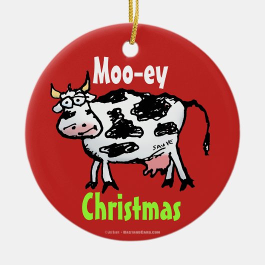 Moo-ey Kerstmis Funny Koe Cartoon Keramisch Ornament (Voorkant)