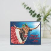 "MOO-ey" Kerstmis, Longhorn-Koe Briefkaart (Staand voorkant)