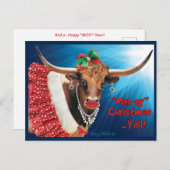 "MOO-ey" Kerstmis, Longhorn-Koe Briefkaart (Voorkant / Achterkant)