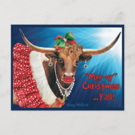 "MOO-ey" Kerstmis, Longhorn-Koe Briefkaart