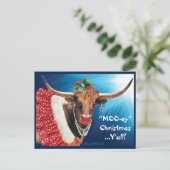 "MOO-ey" Kerstmis, Longhorn-Koe Briefkaart (Staand voorkant)