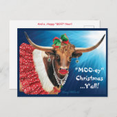 "MOO-ey" Kerstmis, Longhorn-Koe Briefkaart (Voorkant / Achterkant)
