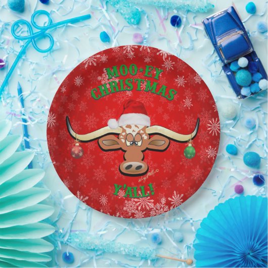 "MOO-ey Kerstmis, Longhorn Steer Papieren Bordje (Feest)