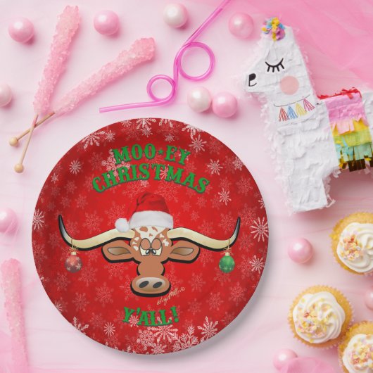 "MOO-ey Kerstmis, Longhorn Steer Papieren Bordje (Feest)