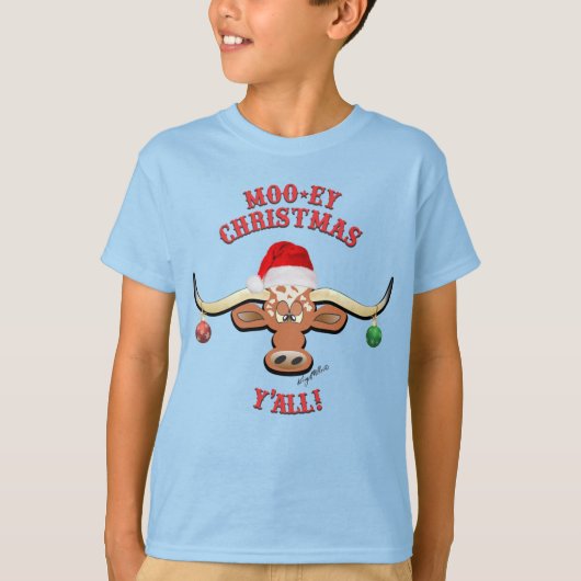 Moo-ey Kerstmis, Longhorn Steer T-shirt (Voorkant)