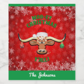 "MOO-ey" Kerstmis, Longhorn Steer Wijn Etiket (Enkel label)