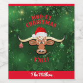 "MOO-ey" Kerstmis, Longhorn Steer Wijn Etiket (Enkel label)