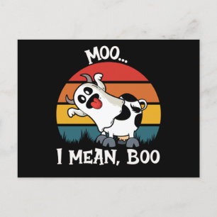 Moo I Mean Boo Funny Ghost Koe halloween Briefkaart