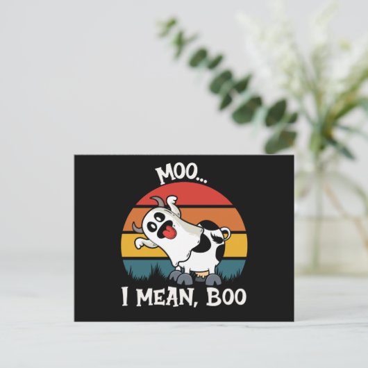 Moo I Mean Boo Funny Ghost Koe halloween Briefkaart (Staand voorkant)