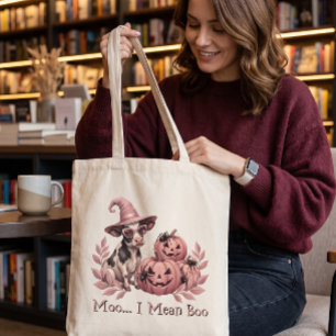 Moo I Mean Boo Heks Koe Roze Pompoenen Tote Bag