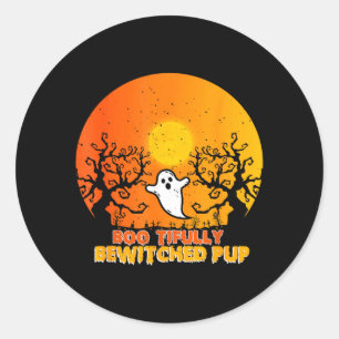 Moo-i-voorbij betoverde puppy hond Halloween Ronde Sticker