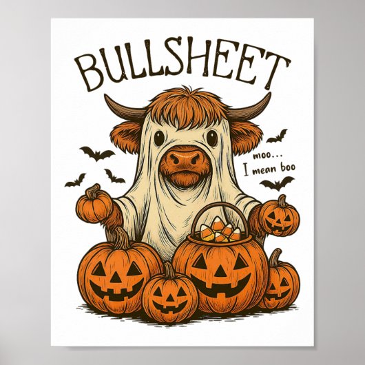 Moo... Ik bedoel Boo Bullsheet Koe Ghost Halloween Poster (Voorkant)