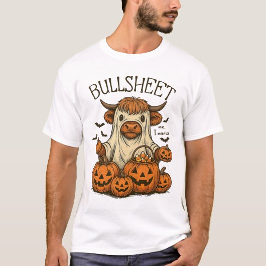 Moo... Ik bedoel Boo Bullsheet Koe Ghost Halloween T-shirt (Voorkant)