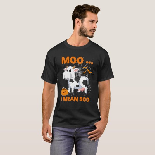 Moo ik bedoel Boo Ghost Koe pompoenkostuum voor Ha T-shirt (Voorkant volledig)