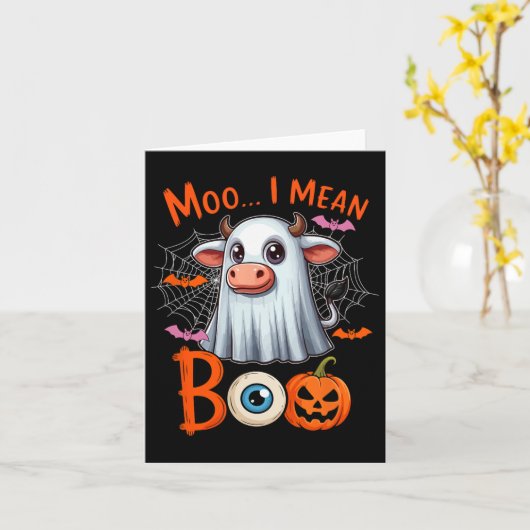 Moo Ik bedoel Boo Halloween Boer Koe Cosplay Boo G Kaart (Gele Bloem)