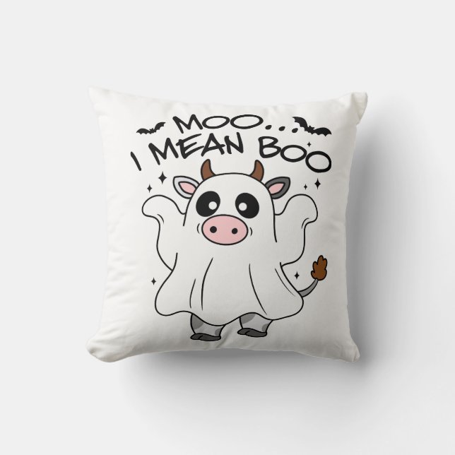 Moo Ik bedoel Boo Spooky Seizoen Grappig Halloween Kussen (Voorkant)