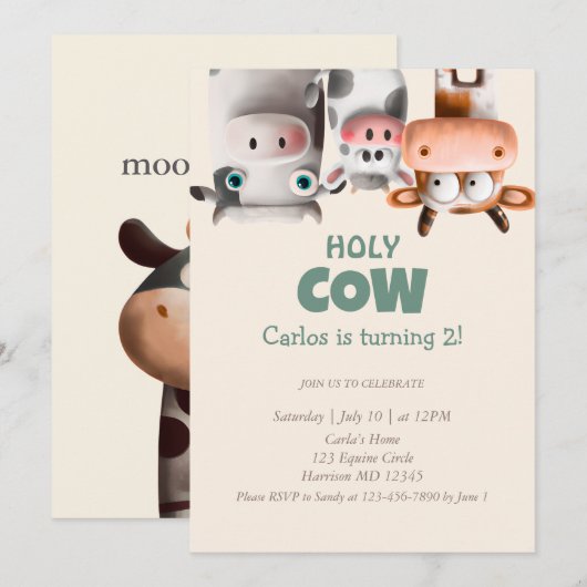 Moo Ik ben Twee Cartoon Koe Tweede Verjaardag Kaart (Voorkant / Achterkant)