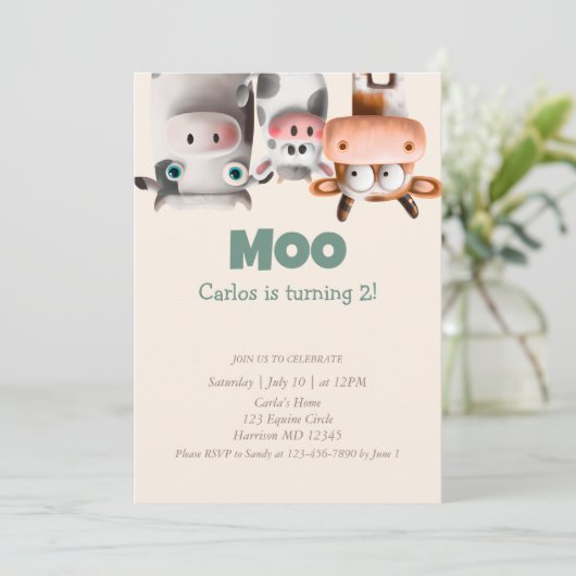 Moo ik ben twee schattige Koe tweede verjaardag Kaart (Staand voorkant)