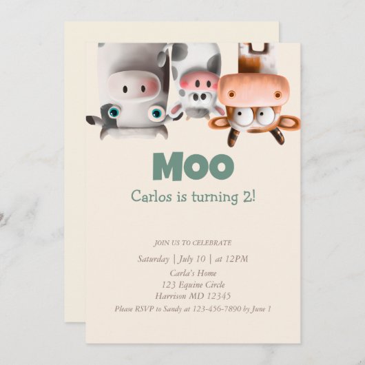Moo ik ben twee schattige Koe tweede verjaardag Kaart (Voorkant / Achterkant)