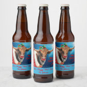 "MOO"-kerst, Longhorn-Koe Bier Etiket (Flessen)