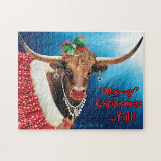 "MOO"-kerst, Longhorn-Koe Legpuzzel (Horizontaal)