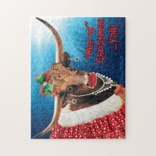 "MOO"-kerst, Longhorn-Koe Legpuzzel (Verticaal)