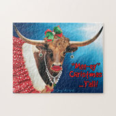 "MOO"-kerst, Longhorn-Koe Legpuzzel (Horizontaal)