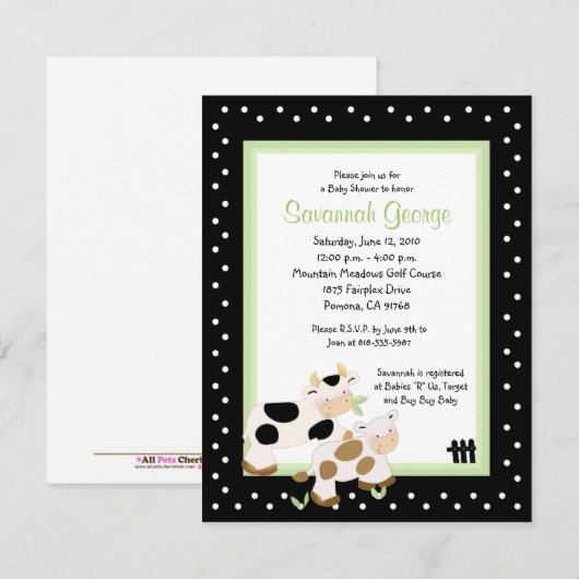 Moo Koe Boerderij Barnyard Baby shower 4.25 x 5.5 Kaart (Voorkant / Achterkant)