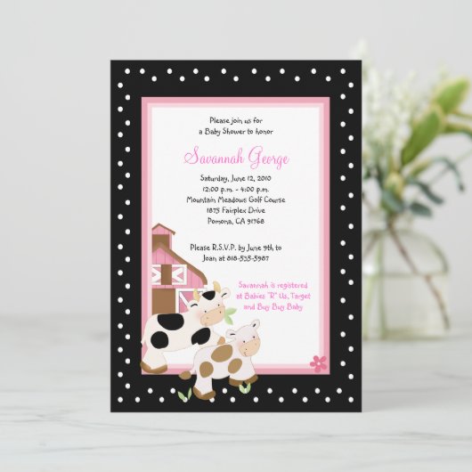 Moo Koe Boerderij Barnyard Baby Shower Invitaties  Kaart (Staand voorkant)