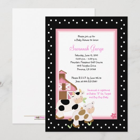 Moo Koe Boerderij Barnyard Baby Shower Invitaties  Kaart (Voorkant / Achterkant)