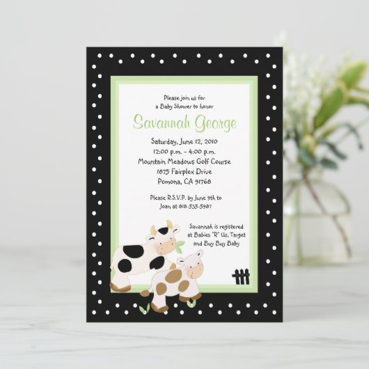 Moo Koe Boerderij Barnyard Baby Shower Invitaties  Kaart (Staand voorkant)