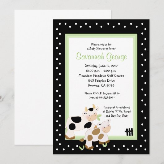 Moo Koe Boerderij Barnyard Baby Shower Invitaties  Kaart (Voorkant / Achterkant)