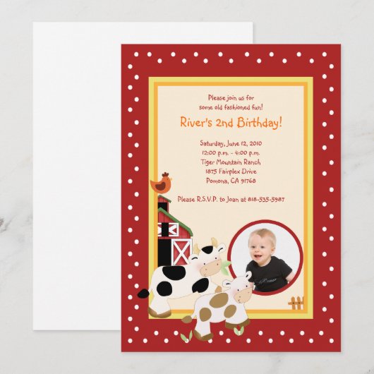 Moo Koe Boerderij Barnyard * PHOTO * Birthday Uitn Kaart (Voorkant / Achterkant)