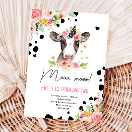 Moo Koe Girl Farm Animals Tweede verjaardag Kaart