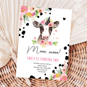 Moo Koe Girl Farm Animals Tweede verjaardag Kaart