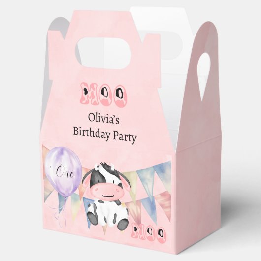 Moo Koe Meisje 1e Verjaardagsfeestje Aangepast Bedankdoosjes (Geopend)