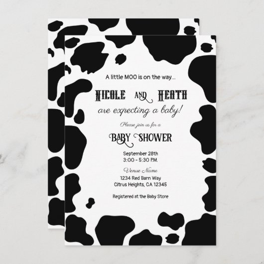 Moo Koe Spots Afdrukken Zwart-wit Baby shower Kaart (Voorkant / Achterkant)