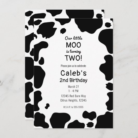 Moo Koe Spots Print Black & White Birthday Party Kaart (Voorkant / Achterkant)
