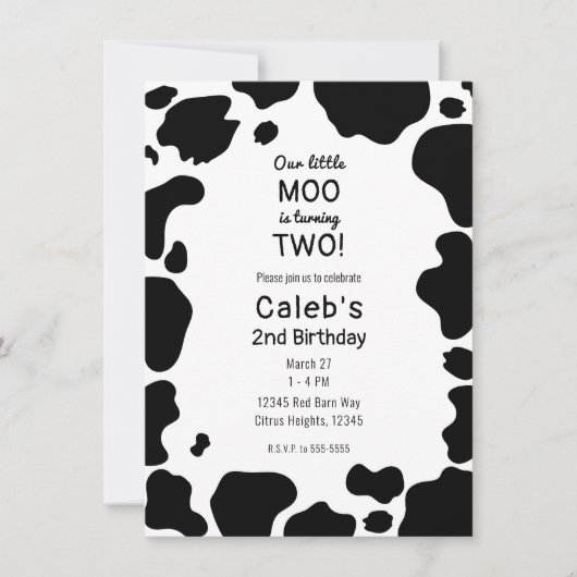 Moo Koe Spots Print Black & White Birthday Party Kaart (Voorkant)