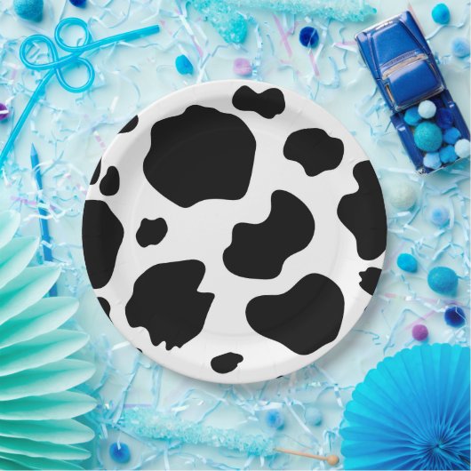 Moo Koe Spots Print Black & White Birthday Party Papieren Bordje (Feest)