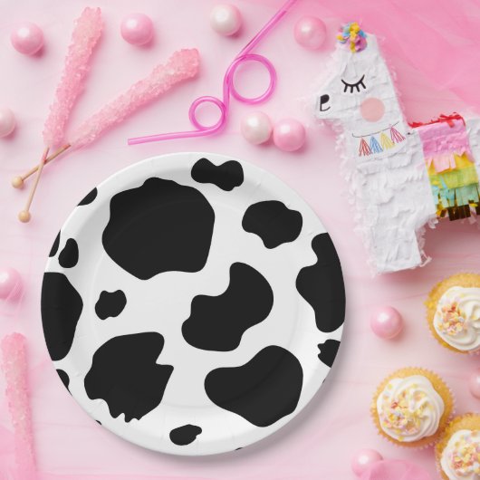 Moo Koe Spots Print Black & White Birthday Party Papieren Bordje (Feest)