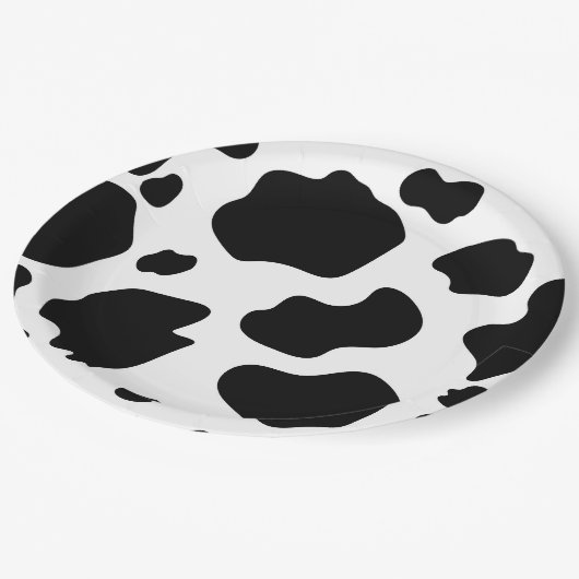 Moo Koe Spots Print Black & White Birthday Party Papieren Bordje (Gekanteld)