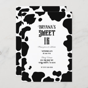 Moo Koe Spots Print Black & White Rustic Sweet 16 Kaart