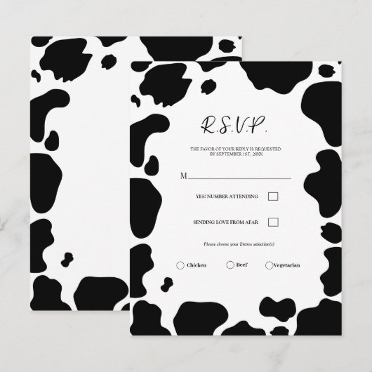 Moo Koe Spots Print Zwart & Wit Huwelijk RSVP Kaart (Voorkant / Achterkant)