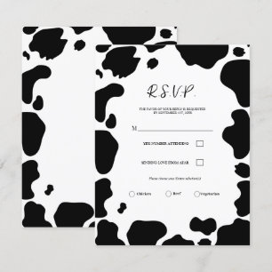 Moo Koe Spots Print Zwart & Wit Huwelijk RSVP Kaart
