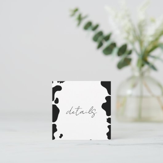 Moo Koe Spots Print Zwart & Wit Trouwdetails Vierkante Visitekaartje (Staand voorkant)