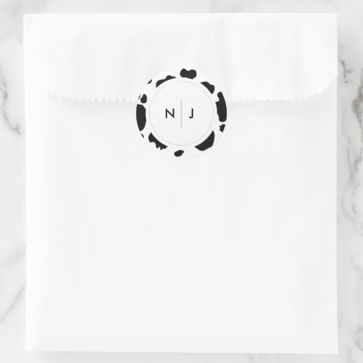 Moo Koe Spots Print Zwart & Wit Trouwen Ronde Sticker (Tas)