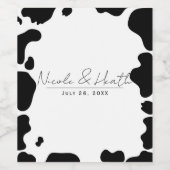 Moo Koe Spots Print Zwart & Wit Trouwen Wijn Etiket (Enkel label)