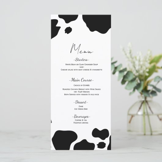 Moo Koe Spots Print Zwart Wit Trouwmenu Menu (Staand voorkant)